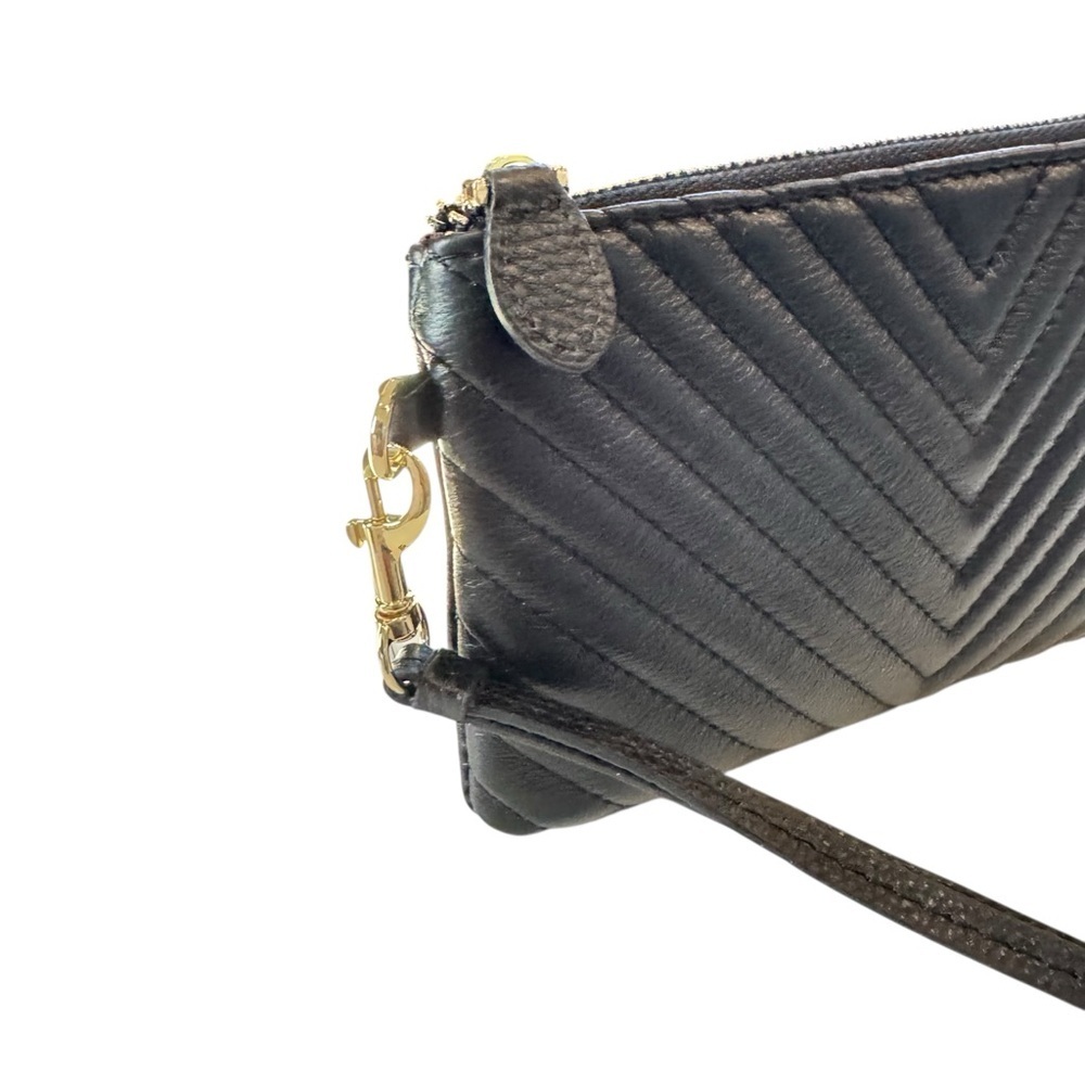 Befen Black Leather Wristlet Clutch Zippered Wallet Puff Channel Stitching - Picture 4 of 10